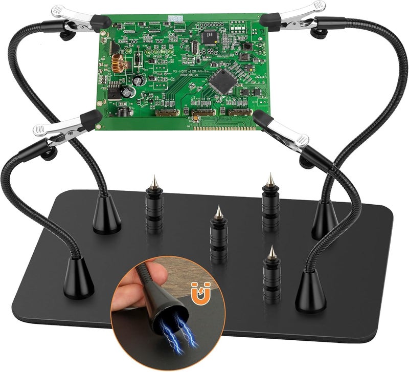 Drdefi Store Magnetic Helping Hands Soldering Third Hand, Soldering Station with Alligator Clips PCB Holder Tool, 4 Gooseneck Arms & 4 PCB Circuit Board Holders for Electronics Repair Jewelry Hobby - Image 1